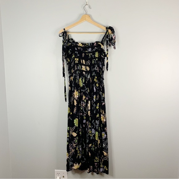 Free People Women's Tank Maxi Dress Floral Boho Black Smocked Flowy Medium M - Picture 2 of 12